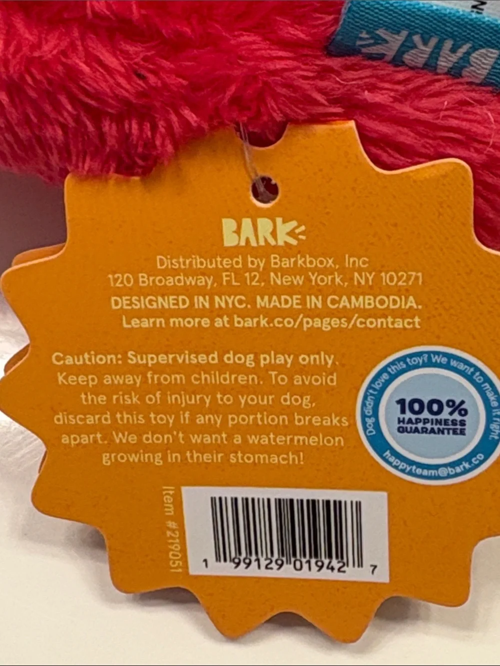 BARK Slobbermelon Pop Plush Watermelon Toy - Red & Green